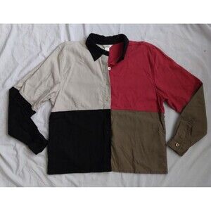 Christopher & Banks Button Up Shirt Colorblock Linen Rayon Blend Women's Size M